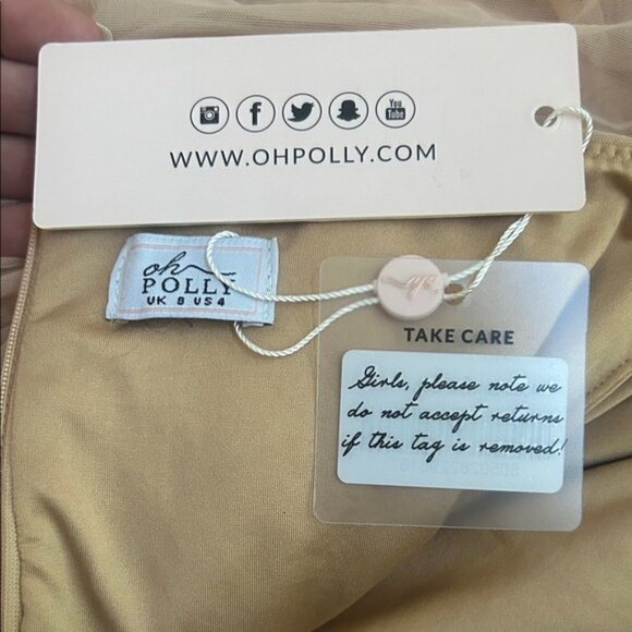 NWT Oh Polly Amiens Tie Mesh Mini Dress Sand Nude Long Sleeve Ruched Dress 4 - Picture 4 of 16